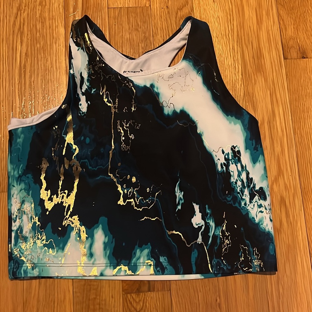 Old Navy longline power soft sports bra youth L 10-12 turquoise gold athletic